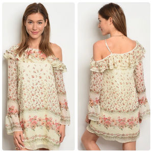 Off Shoulder Cream Floral Dress